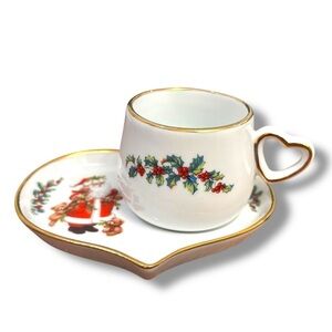 Barbara Jackson Someplace In Time Christmas Heart Dish & Espresso Cup Set 4pc